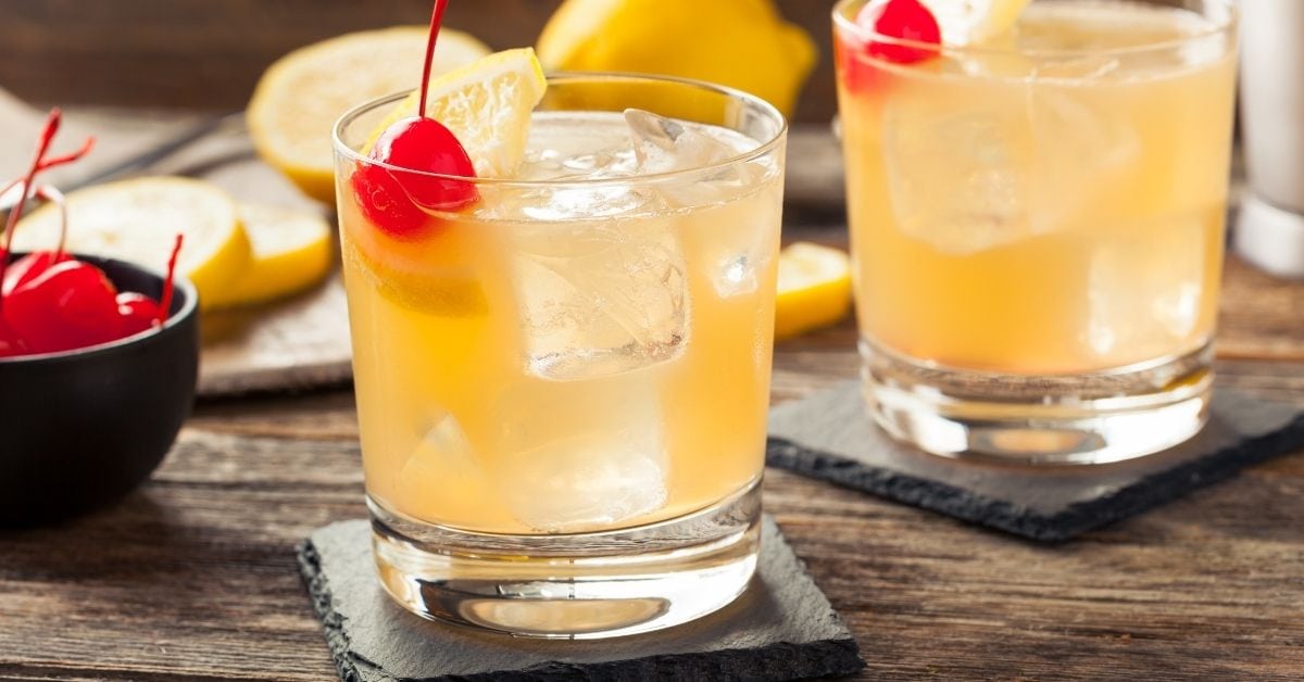 Boozy Whiskey Sour Cocktails with Cherry