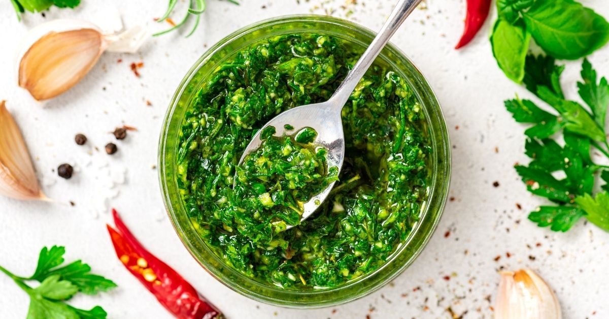 Bowl of Homemade Parsely Chimichurri