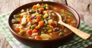 Bowl of Homemade Vegetable Beef Soup