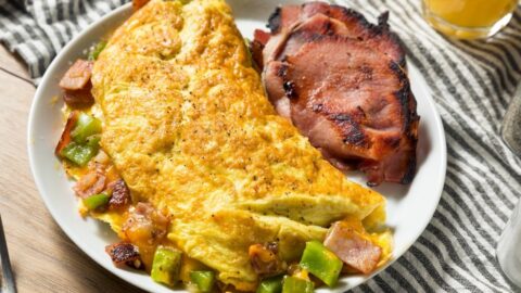 Breakfast Omelette with Canadian Bacon and Cheddar Cheese