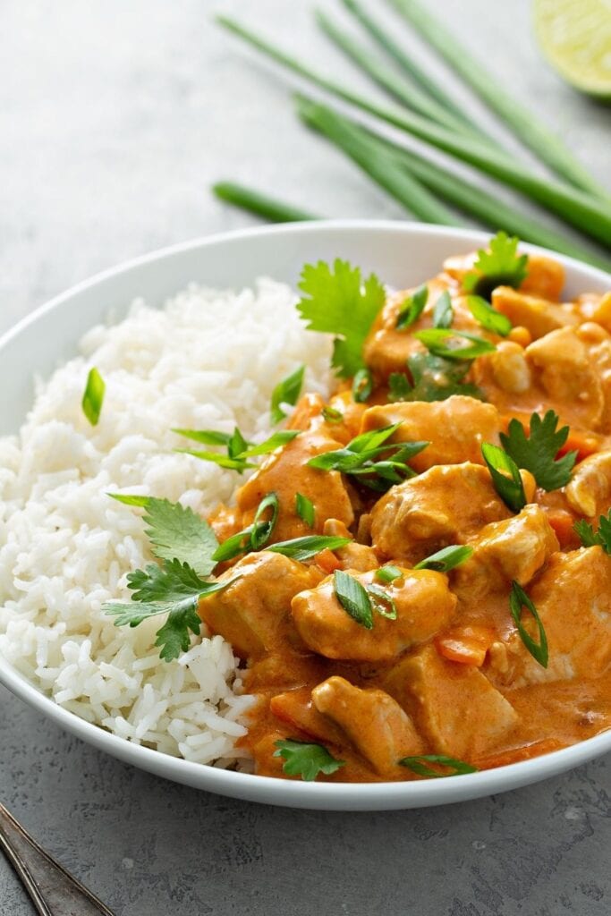 Cashew Chicken Curry with Rice and Herbs