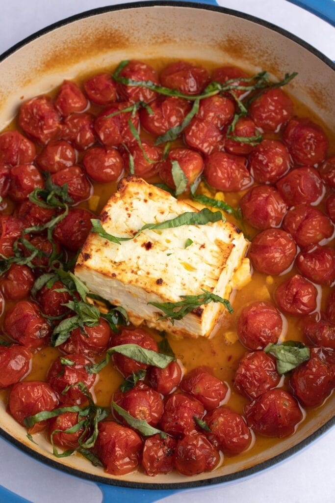 Roasted Cherry Tomatoes and Feta Cheese Soaked in Olive Oil