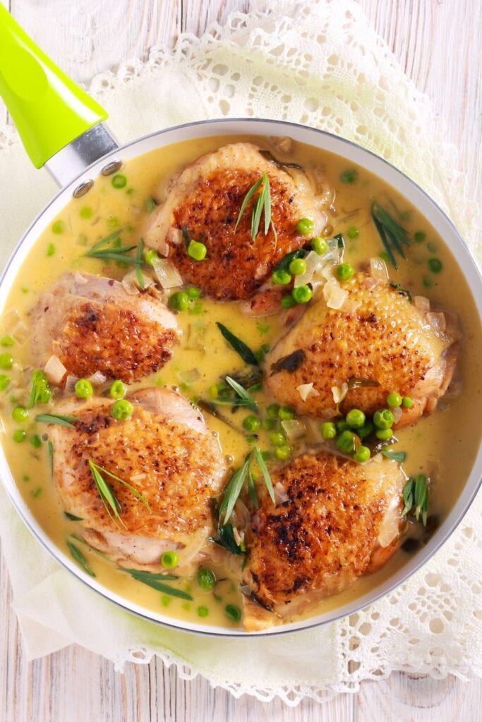 Chicken Thighs with Peas in Tarragon Sauce