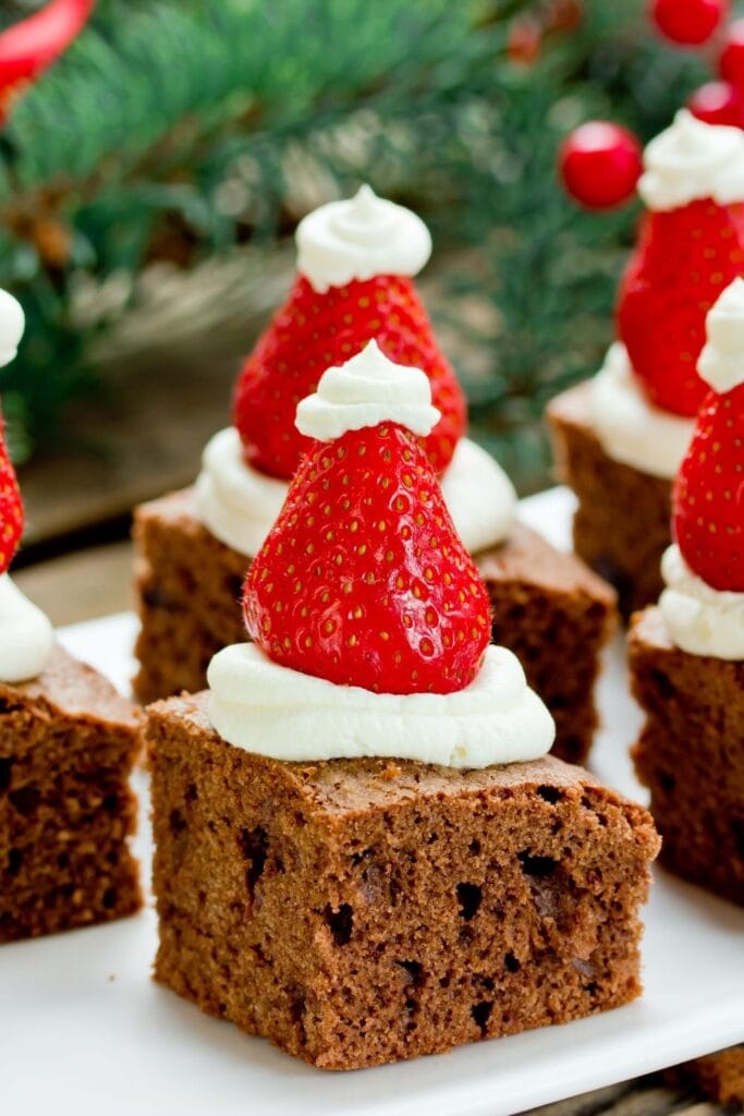 Christmas Brownies with Strawberry and Cream Santa Hats