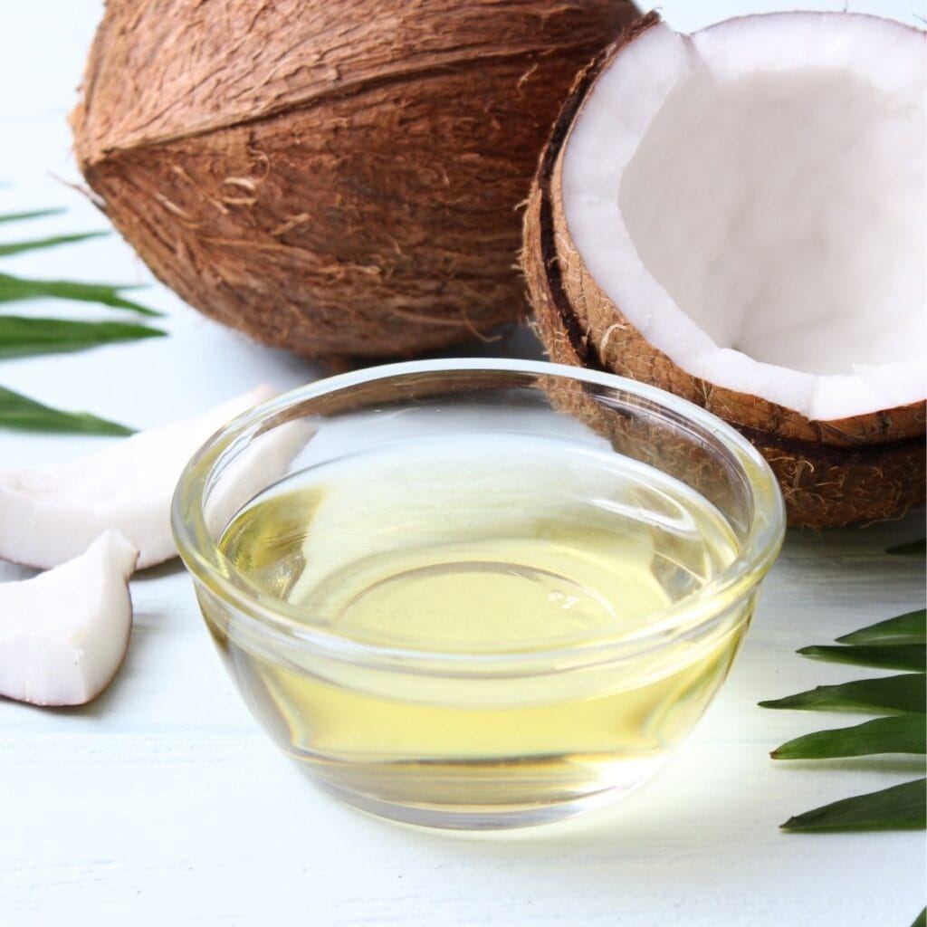 Clear Coconut Oil in a Glass Bowl