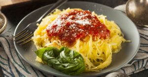 Cooked Spaghetti squash Pasta with Marinara Sauce