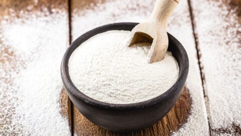 Cornstarch Flour in a Black Bowl