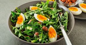 Dandelion Greens Salad with Boiled Eggs and Beans