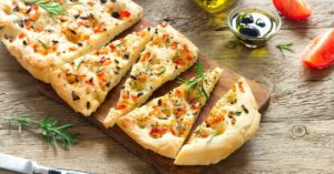 Flatbread Focaccia with Black Olives and Tomatoes