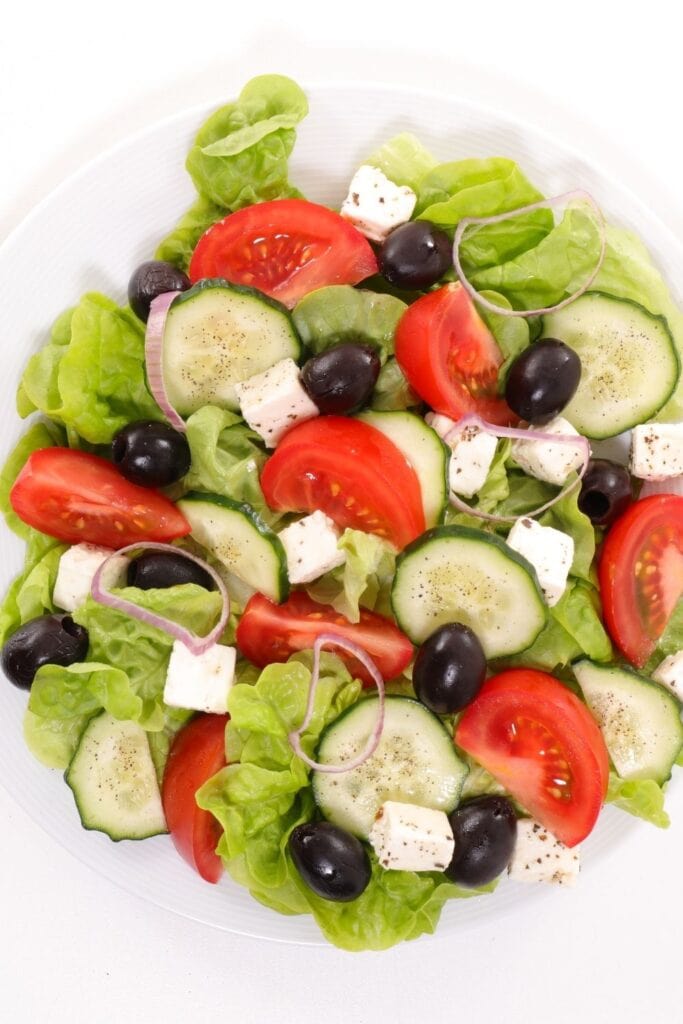 Healthy Greek Salad with Feta Olives, Tomatoes and Cucumber