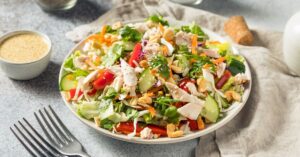 Healthy Homemade Chicken Salad with Carrots and Lettuce
