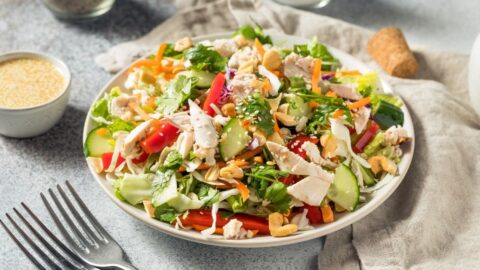 Healthy Homemade Chicken Salad with Carrots and Lettuce