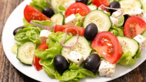 Healthy Homemade Olives, Feta, Tomatoes and Cucumber Salad