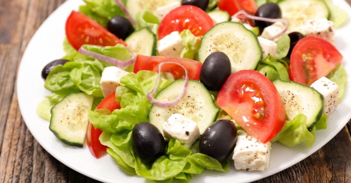 Healthy Homemade Olives, Feta, Tomatoes and Cucumber Salad