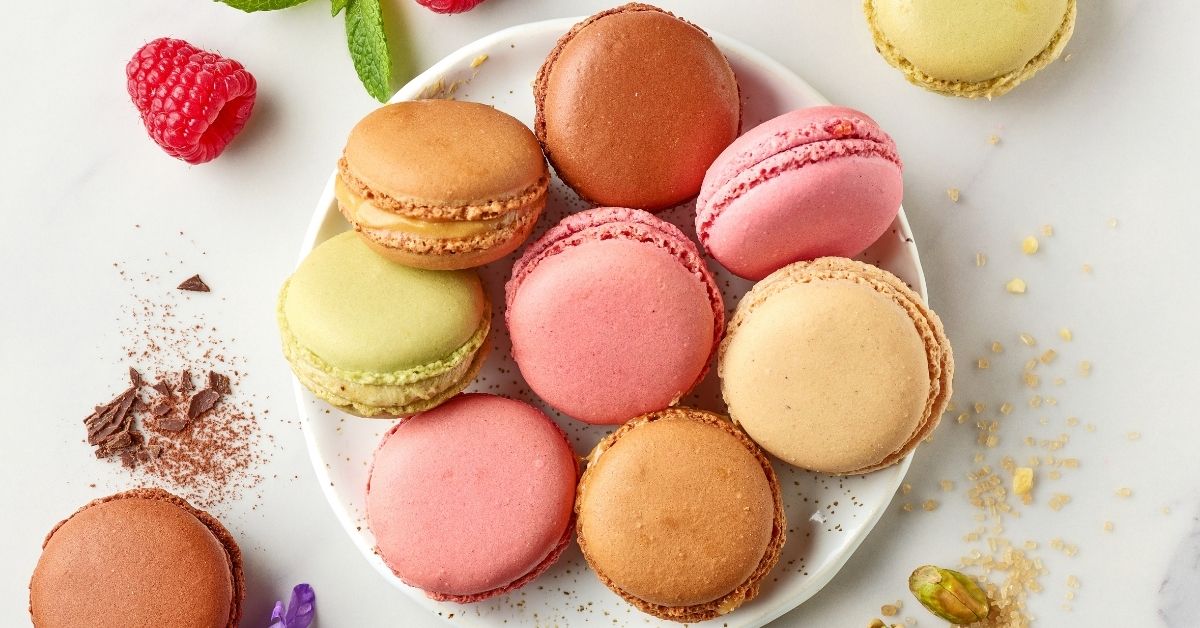 Homemade Assorted Macarons with Strawberry, Chocolate and Mocha Flavors