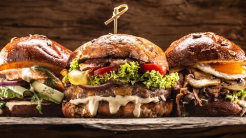 Homemade Beef, Salmon and Kebab Stuffed Burgers with Veggies