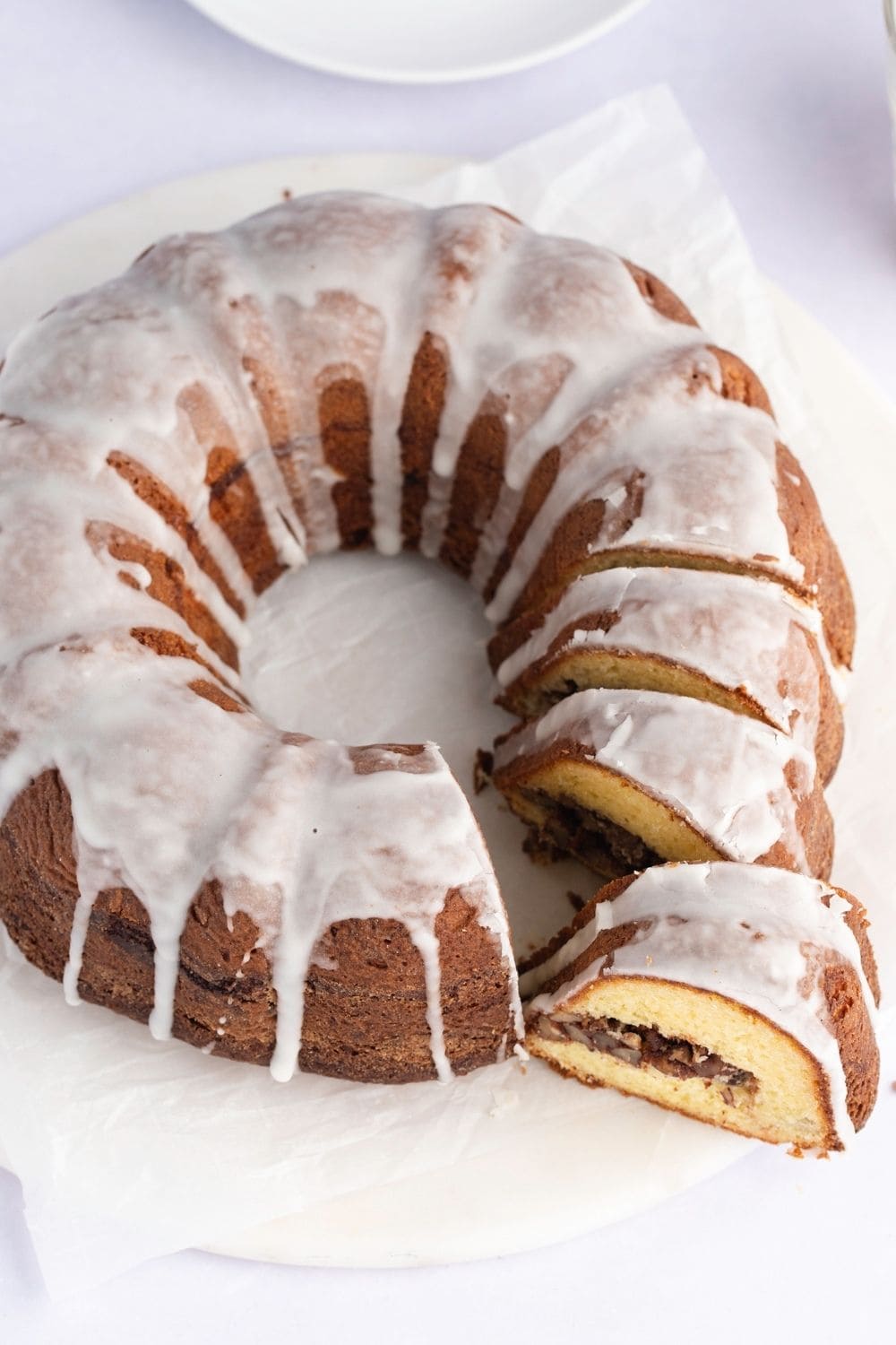Homemade Sock It To Me Bundt Cake with Pecans and Vanilla Glaze