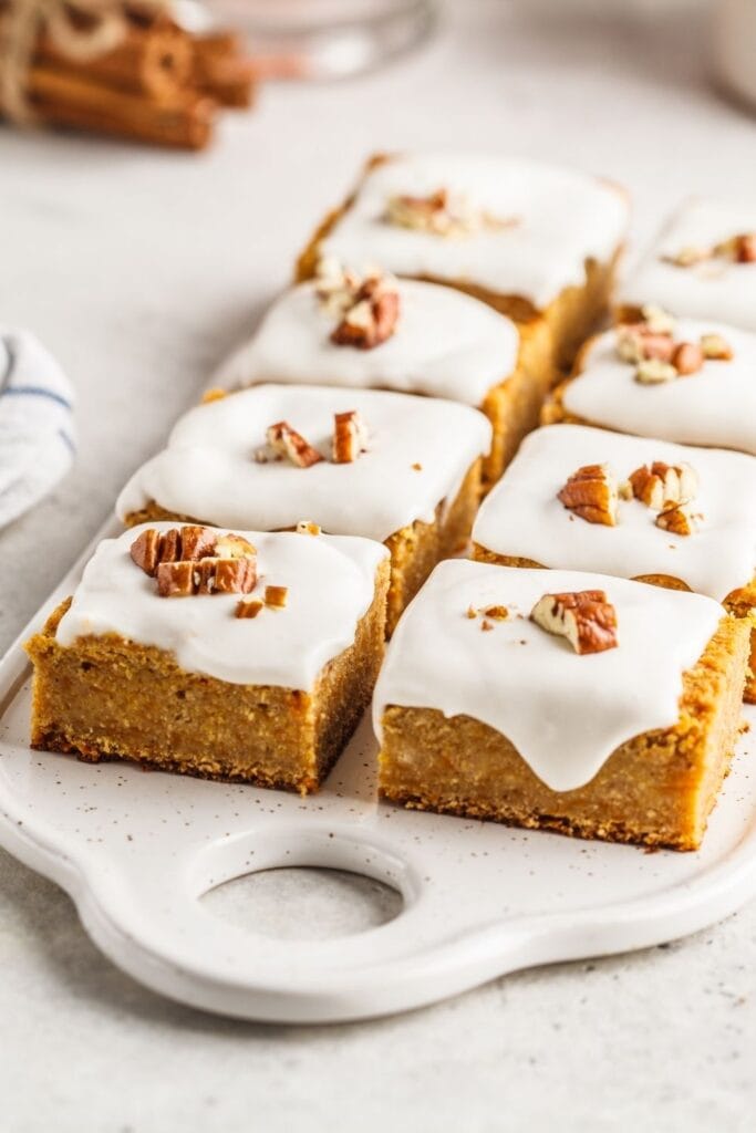 Homemade Carrot Cake Tray Bake with Glaze and Pecans