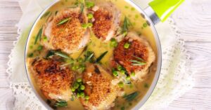Homemade Chicken Thighs with Tarragon Sauce and Peas
