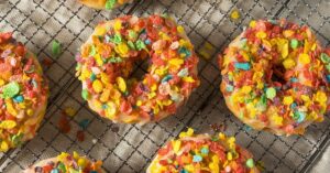 Homemade Donuts with Fruity Pebbles Cereals