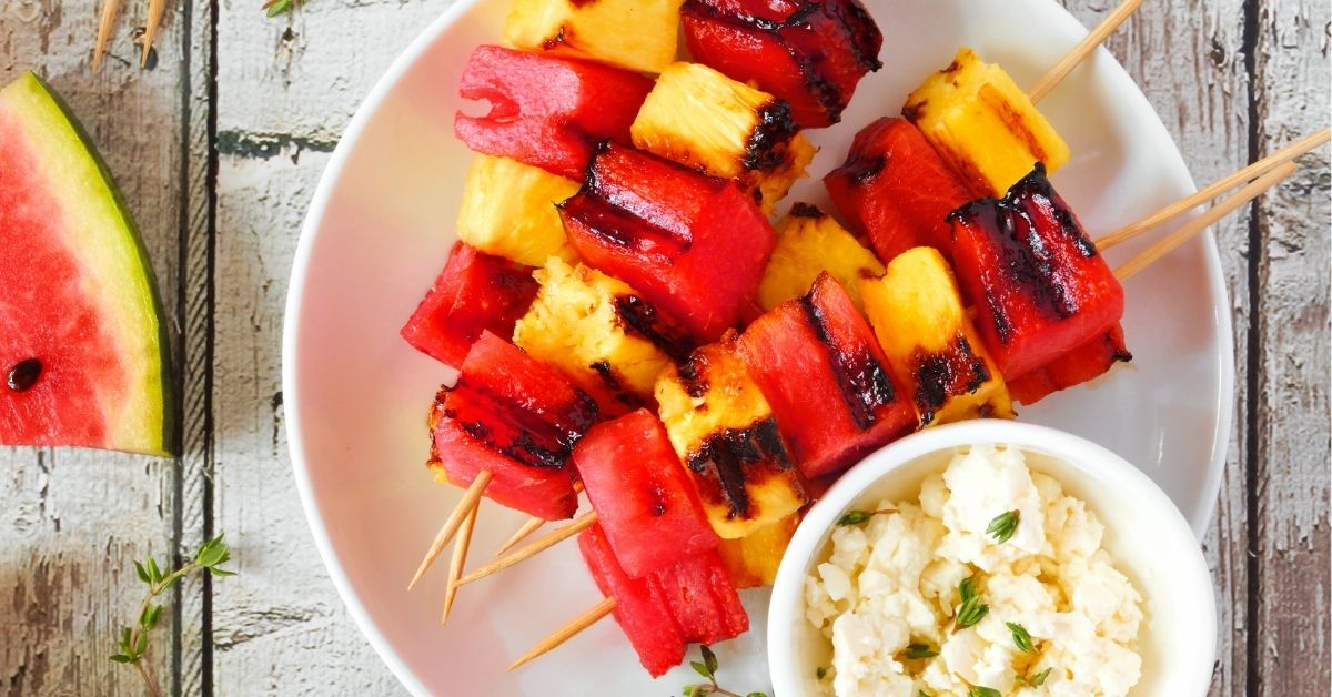Homemade Grill Watermelon and Pineapple Kabobs with Side Dish