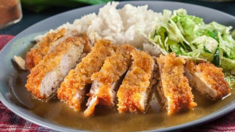 Homemade Japanese Katsu Curry with Rice and Veggies