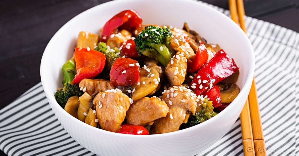 Homemade Stir-Fry Teriyaki Chicken with Vegetables in a Bowl