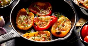 Homemade Stuffed Mini Peppers in a Frying Pan