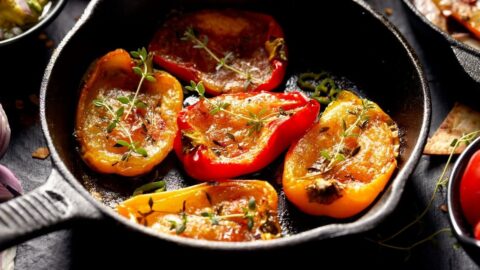 Homemade Stuffed Mini Peppers in a Frying Pan