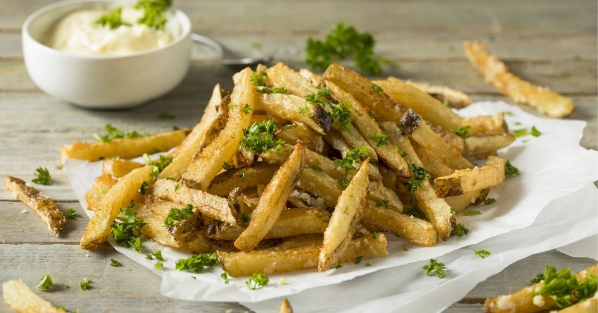 Homemade Truffle French Fries with Parsley and Mayonnaise