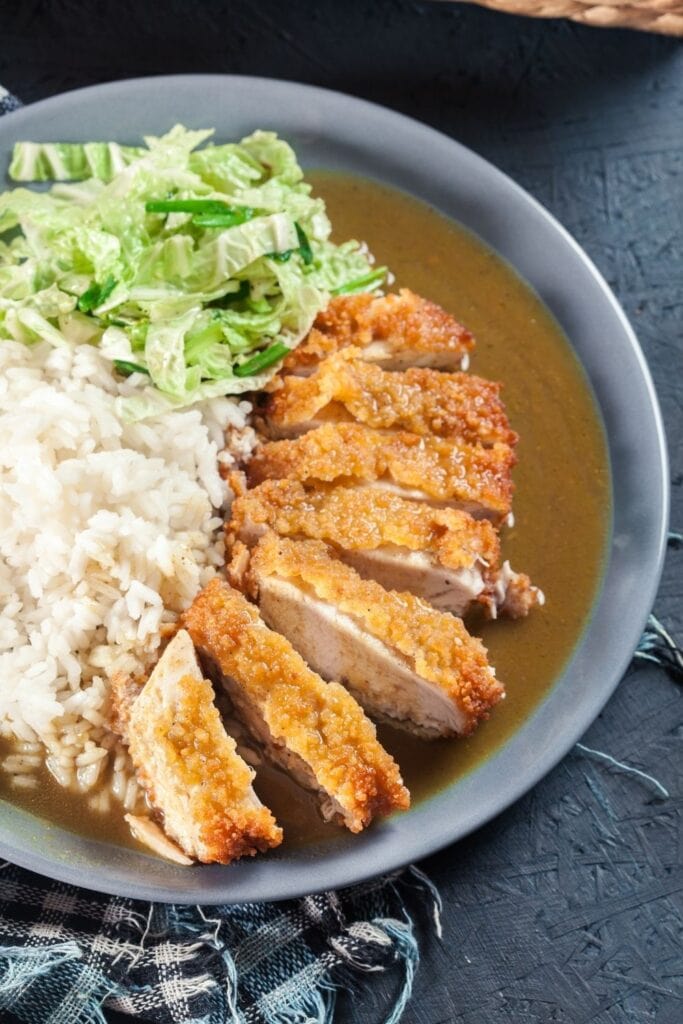 Japanese Katsu Curry with Fried Chicken Cutlets and Rice