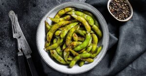 Roasted Edamame with Soy Beans Sauce in a Plate