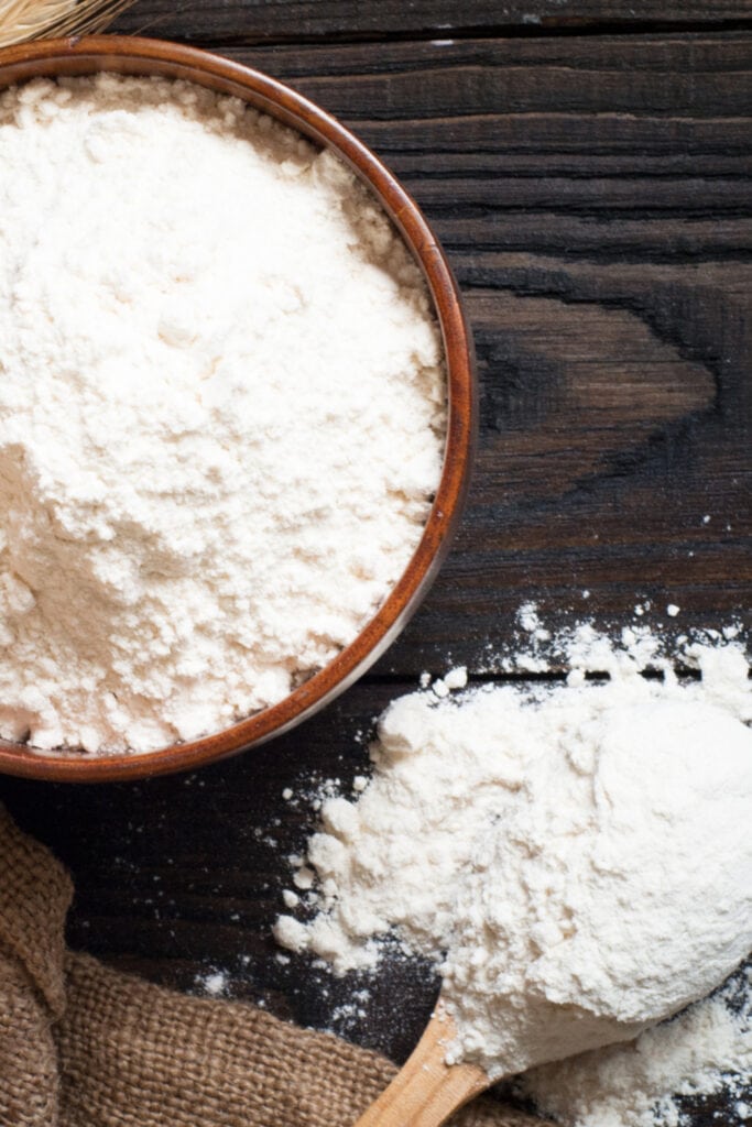 Self Rising Flour Placed in a Wooden Round Dish