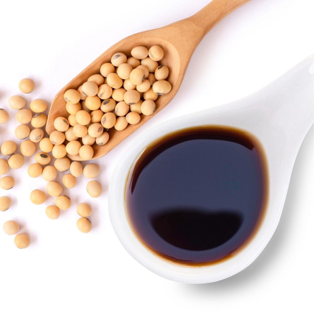 Soy Sauce and Soy Beans in Spoons