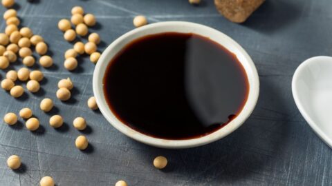 Soy Sauce in a Small Container with Soy Beans