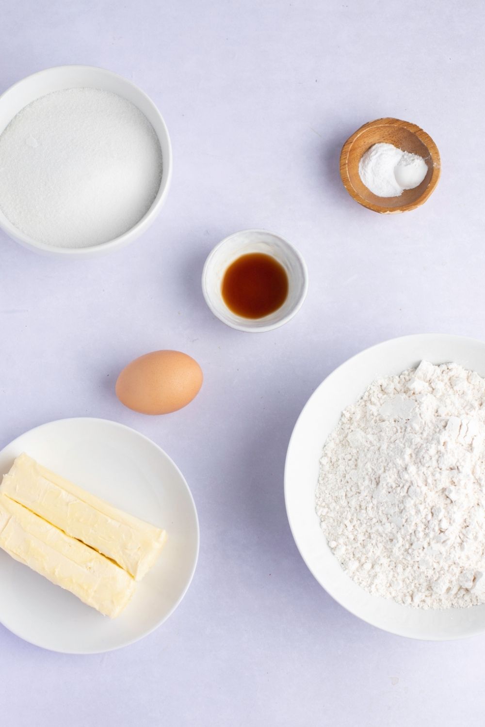 Sugar Cookies Ingredients -  Flour, Baking Soda, Baking Powder, Butter, Sugar and Eggs