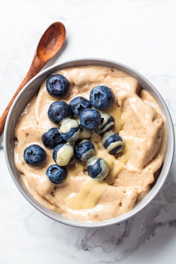 Sweet Banana Nice Cream with Blueberries in a Bowl