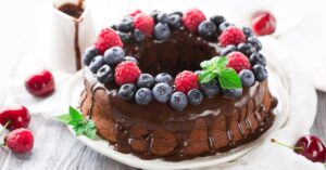 Sweet Homemade Chocolate Cake with Berries
