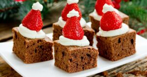 Sweet Homemade Santa Brownies with Strawberries and Frosting