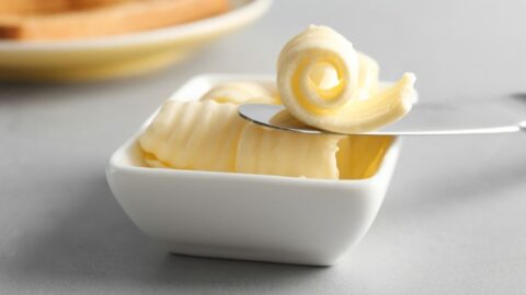 Tasty Butter Curls in a White Bowl