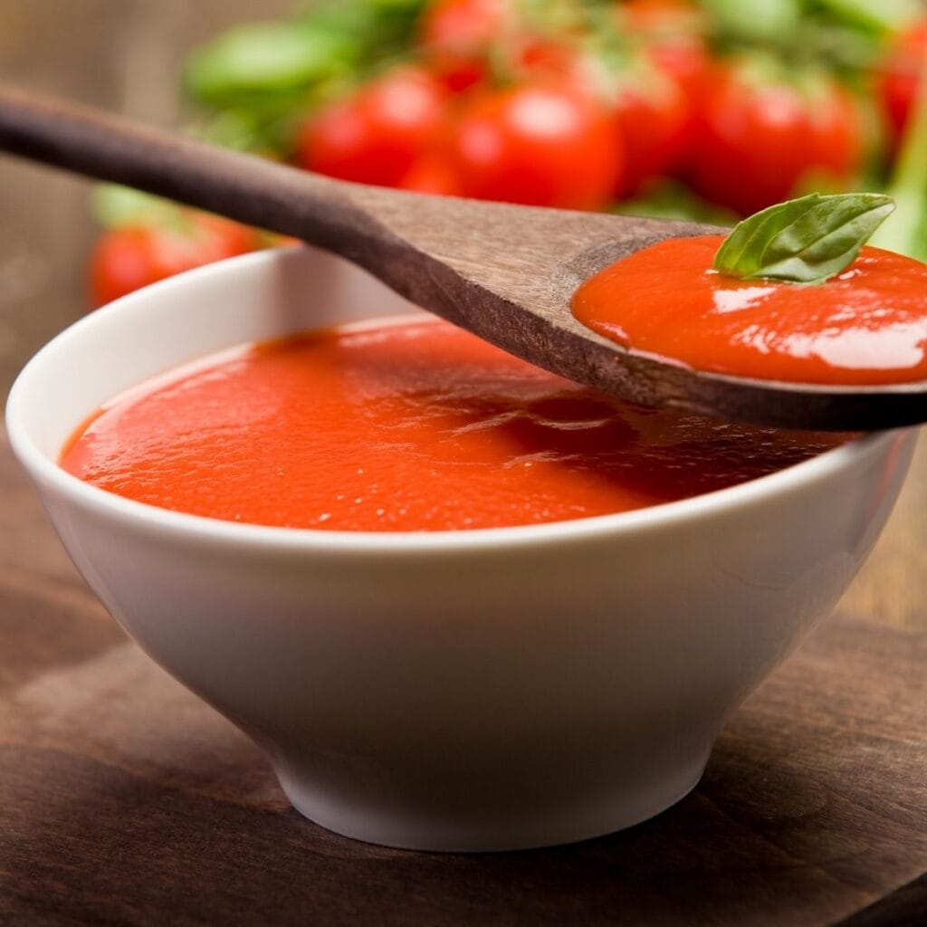 Tomato Soup in a White Ceramic Bowl