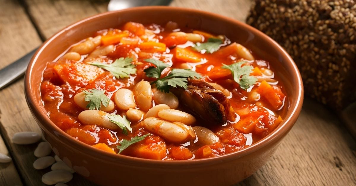 Warm Tomato Pinto Bean Soup in a Bowl