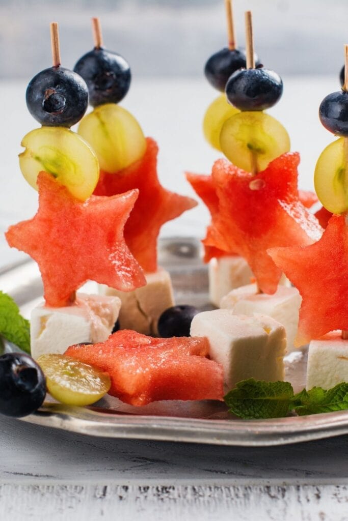 Wedding Appetizers featuring Watermelon Skewers with Blueberries and Feta Cheese