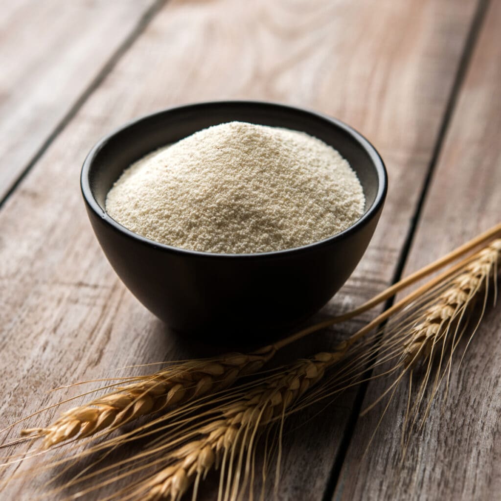 Wheat Flour in a Black Bowl