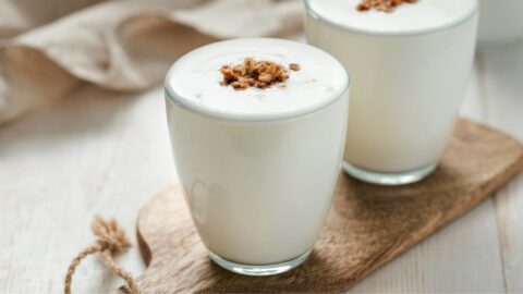 A Glass o fHomemade Buttermilk with Granola