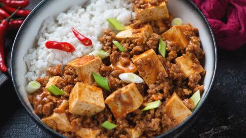 Asian Rice Bowls with Tofu, Ground Pork and Spices