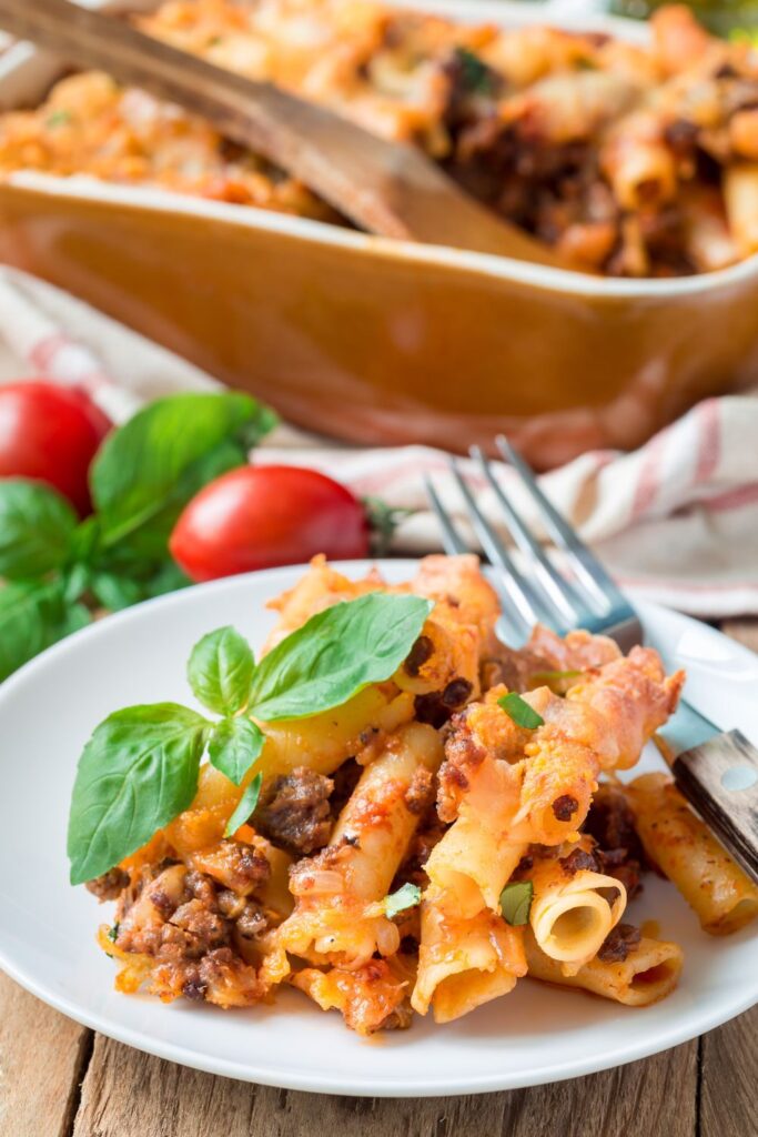 Baked Ziti Bolognese with Ground Beef and Cheese
