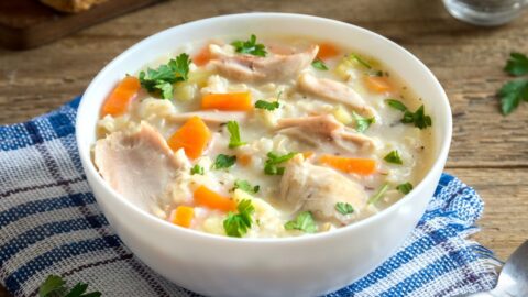 Bowl of Warm Creamy Wild Rice Chicken Soup