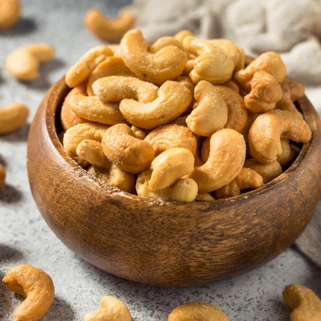 Cashew Nuts in a Wooden Bowl