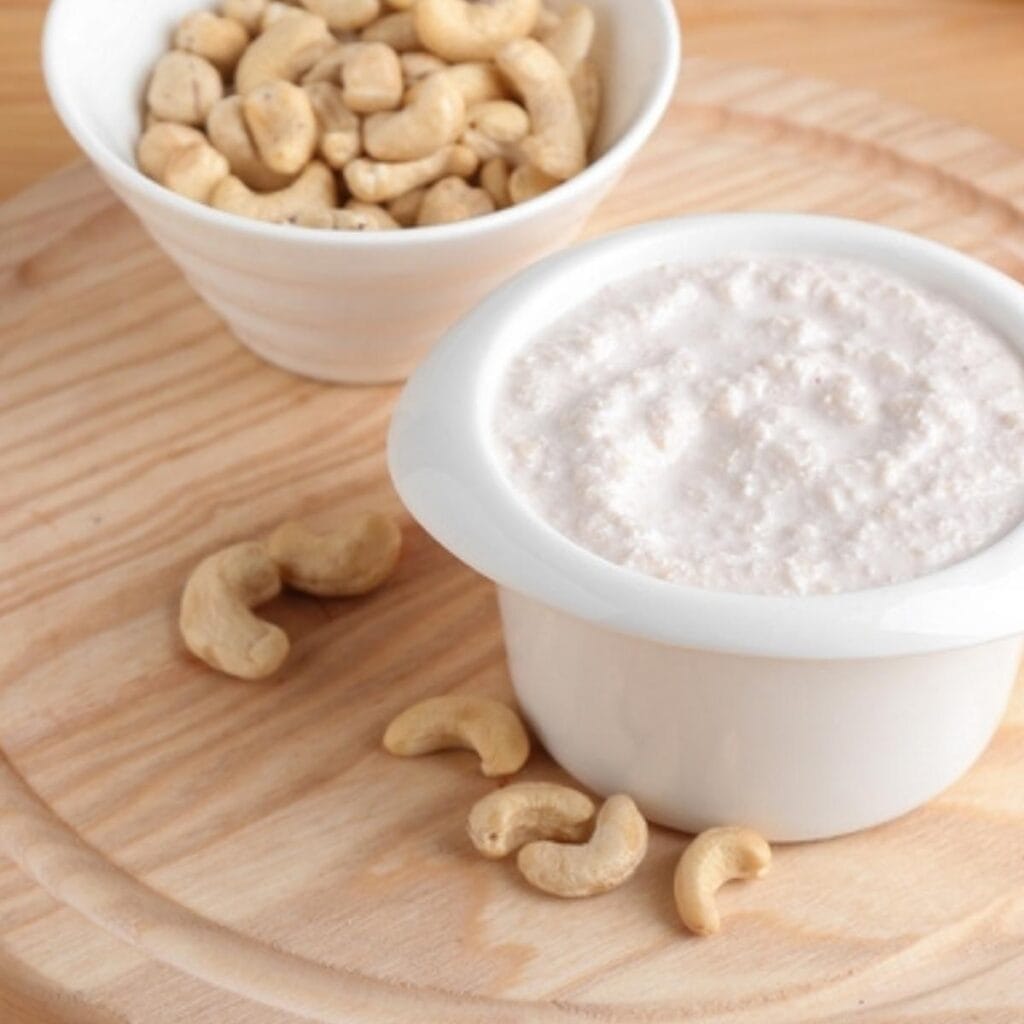 Cashew Cream On A Small White Bowl